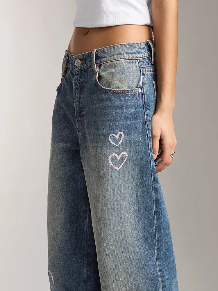 Miss Sixty X Keith Haring Capsule Collection Distressed Wide-Leg Jeans