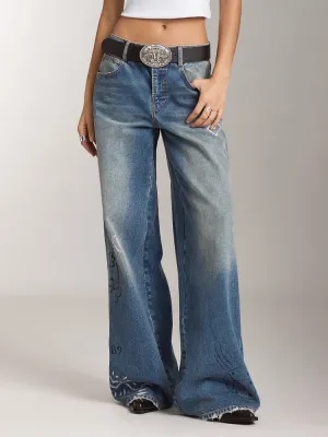 Miss Sixty X Keith Haring Capsule Collection Distressed Wide-Leg Jeans
