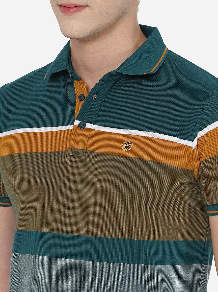 Multicolor Striped Slim Fit Polo T-Shirt | JadeBlue