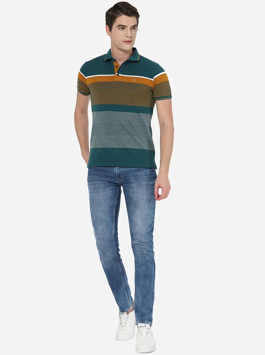 Multicolor Striped Slim Fit Polo T-Shirt | JadeBlue