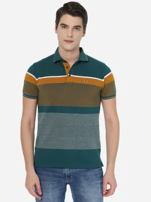 Multicolor Striped Slim Fit Polo T-Shirt | JadeBlue