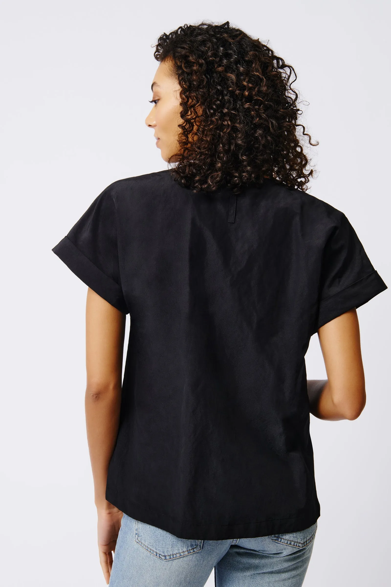 Natalie Short Sleeve Placket Shirt - Black