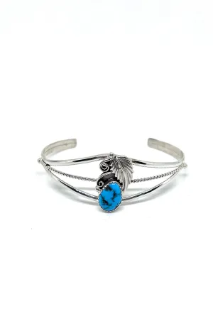 Navajo Turquoise Sterling Silver Applique Cuff Bracelet