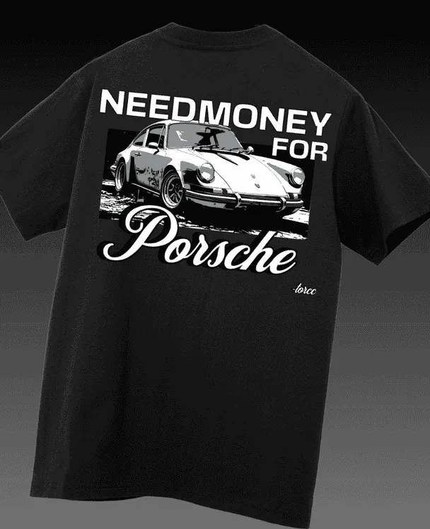 Need Money for Porsche Black Printed Oversized T-shirt | Drop Shoulder T-shirt