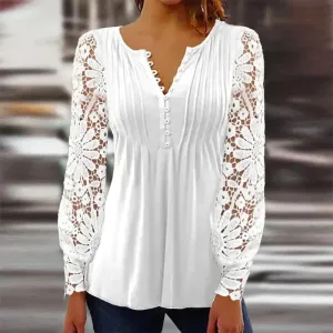 NEW Fresh White Flower Garden Lace Sleeve Tunic Top - Sz M - Retails $82 