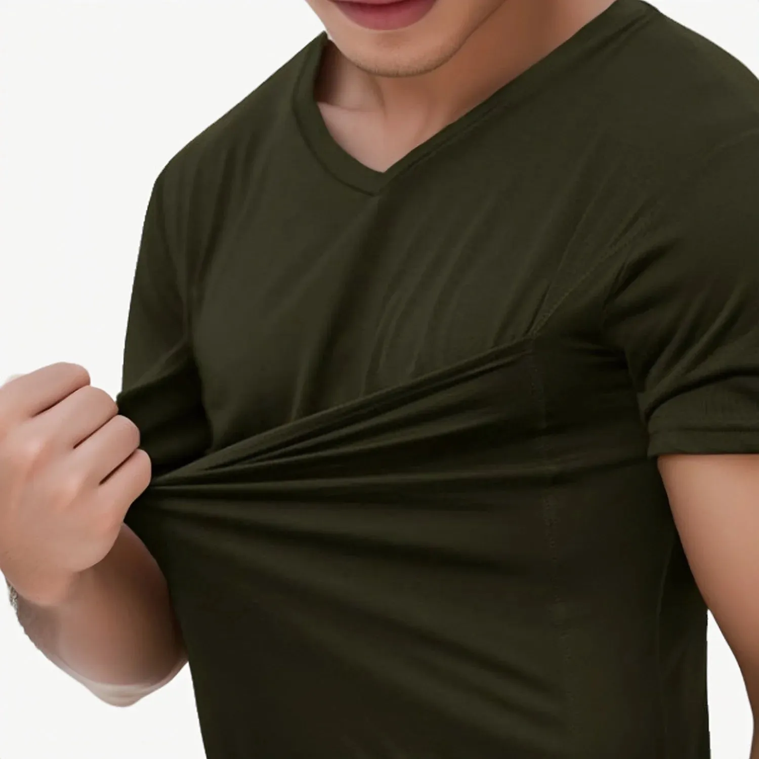 New Mens Baby Carrier Shirt V Neck Short Sleeve T-Shirts for Men Skin to Skin T-Shirt with Pocket in Army Green Tag says Sz 2XL Fits like a L/XL!