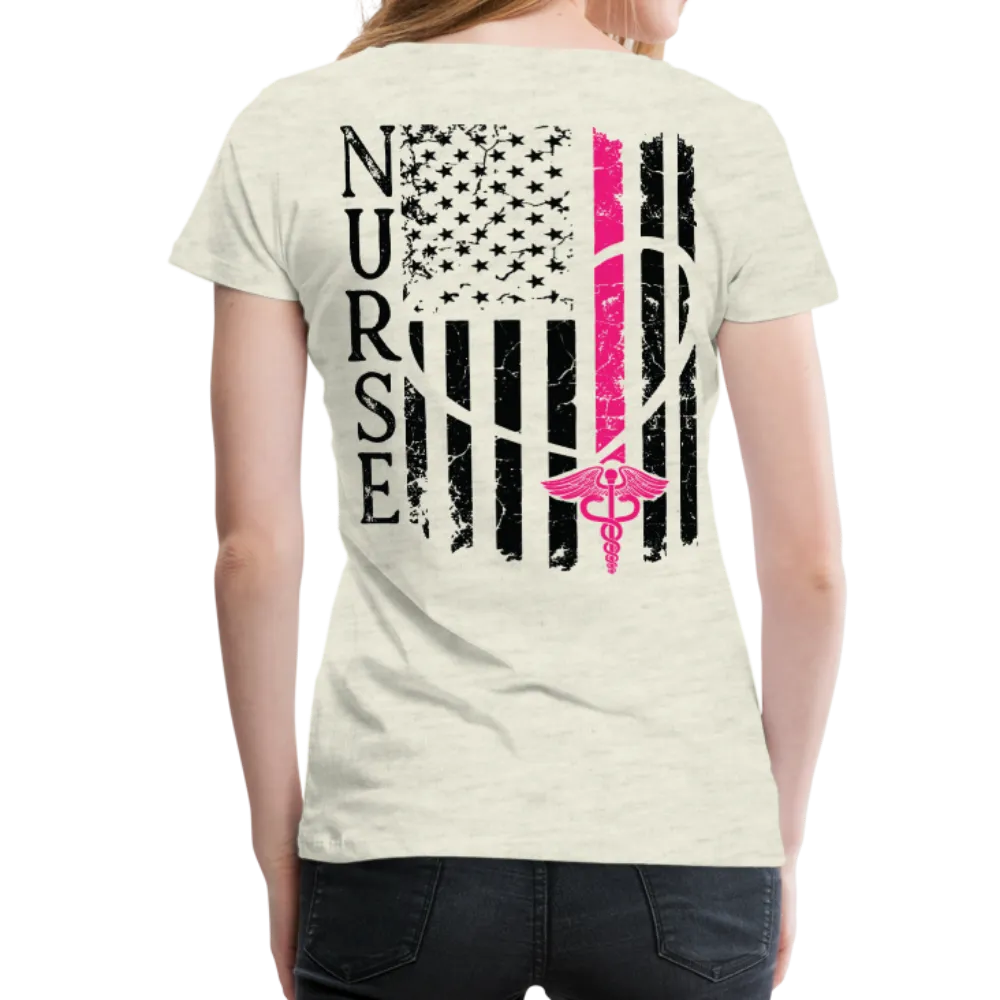 Nurse Flag Back Caduceus Front Women’s Premium T-Shirt (CK1824)