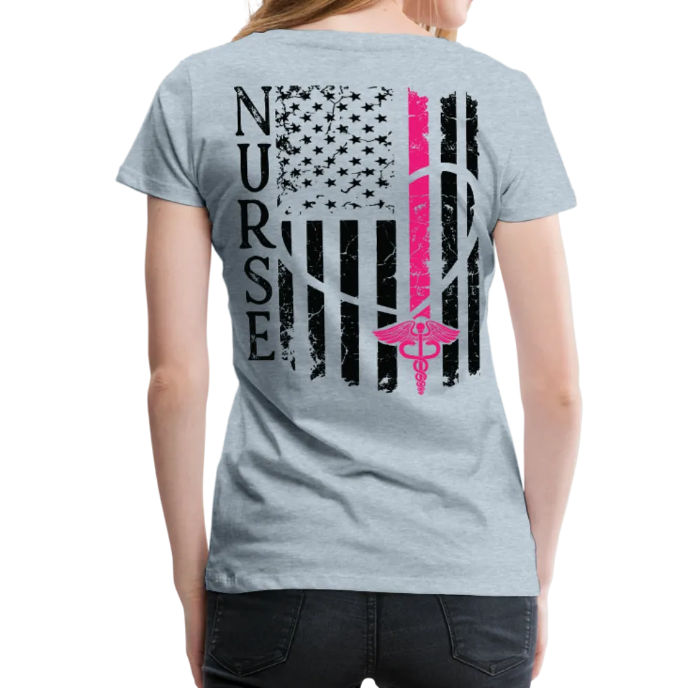Nurse Flag Back Caduceus Front Women’s Premium T-Shirt (CK1824)