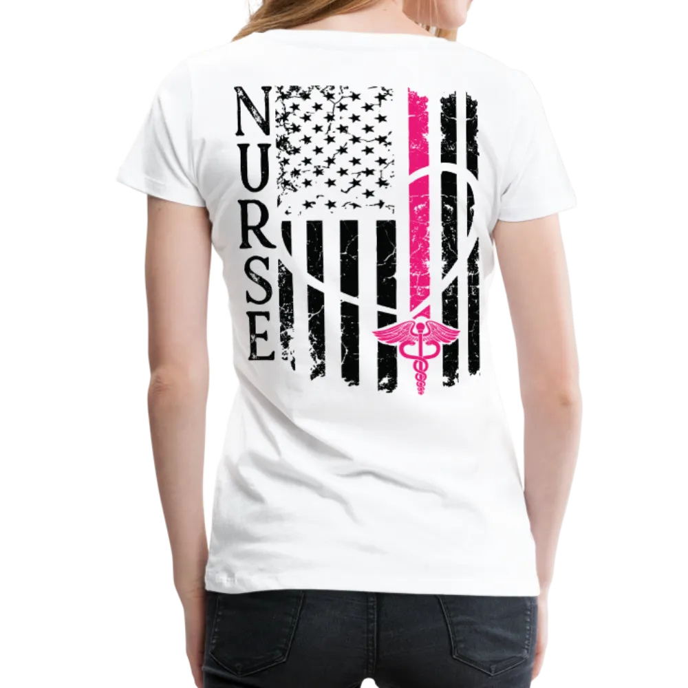 Nurse Flag Back Caduceus Front Women’s Premium T-Shirt (CK1824)