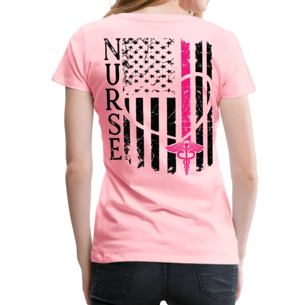 Nurse Flag Back Caduceus Front Women’s Premium T-Shirt (CK1824)