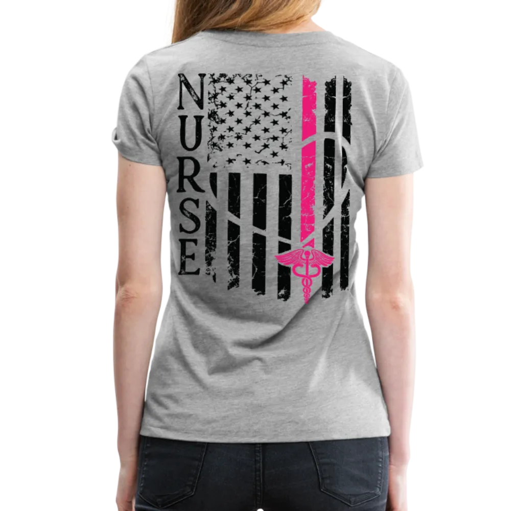 Nurse Flag Back Caduceus Front Women’s Premium T-Shirt (CK1824)