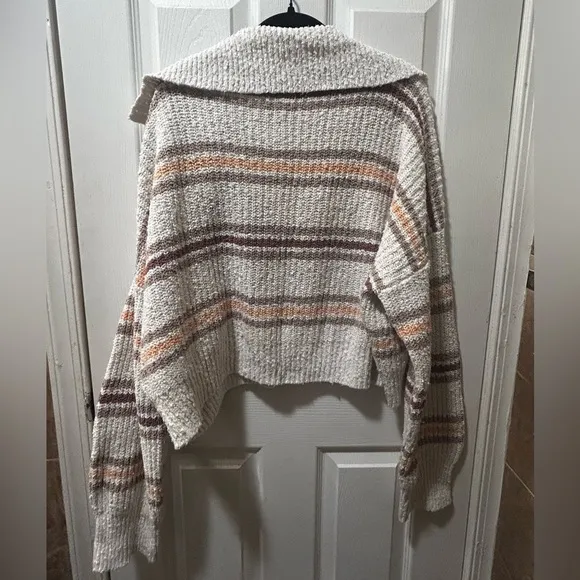 NWOT Free People Kennedy V-Neck Pullover Sweater Ivory Oak Combo Size L