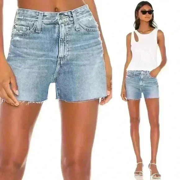 NWT AG Jeans &quot;Mikkel&quot; Denim Distressed High Rise Short in 20-Year Vintage