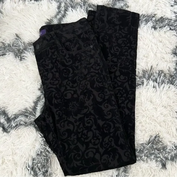 NYDJ Samantha Black Medallion Velvet Embroidered Jeans
