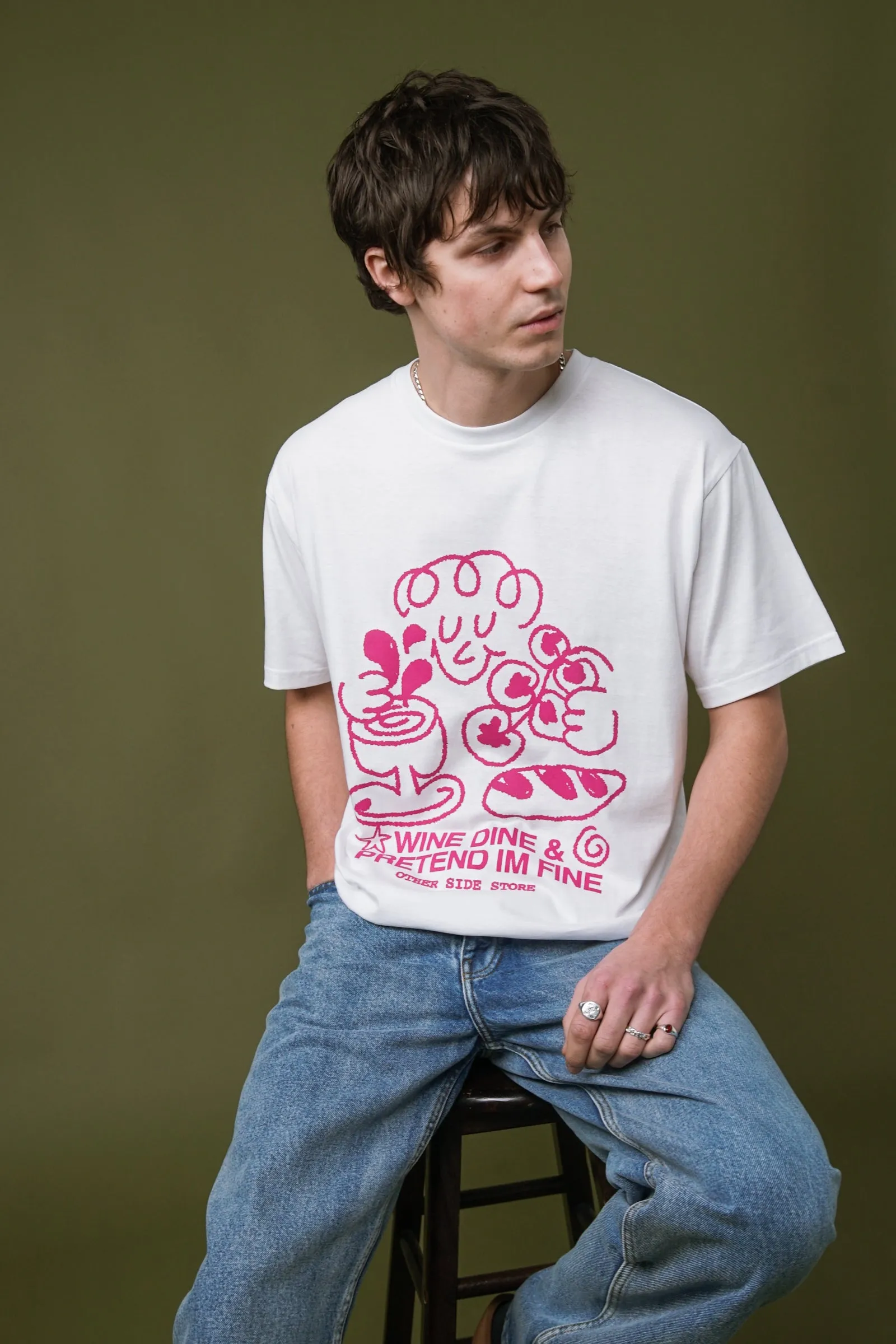 Other Side Store 'Wine, Dine & Pretend' Tee - White