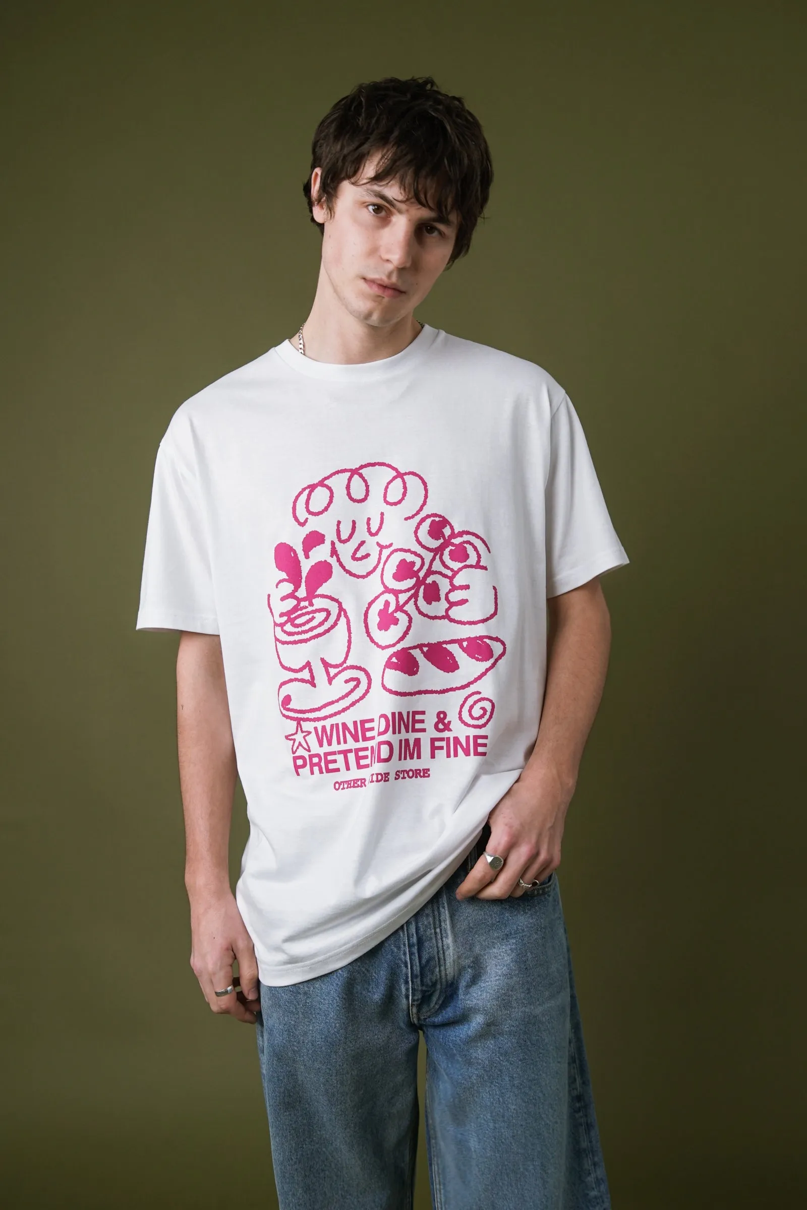 Other Side Store 'Wine, Dine & Pretend' Tee - White