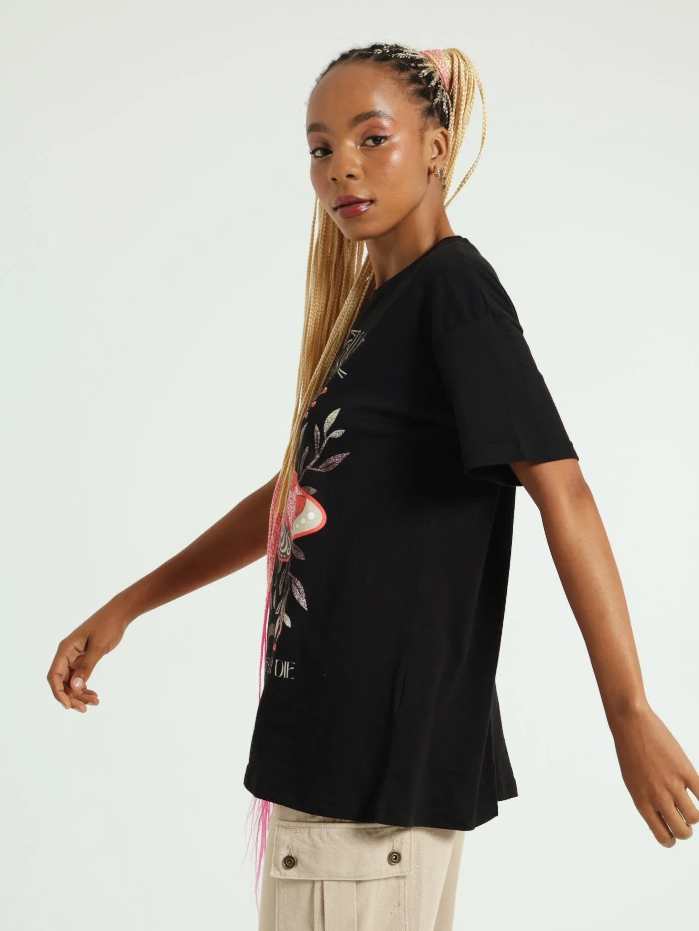 Oversized Printed Tee - Black