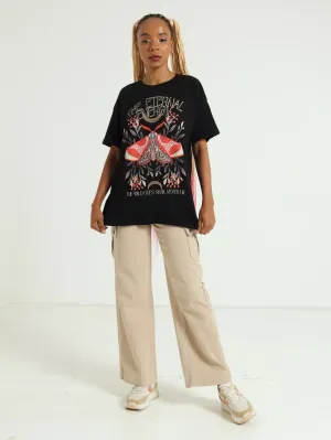 Oversized Printed Tee - Black