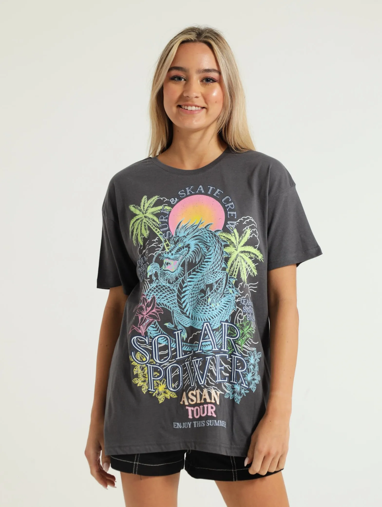 Oversized Printed Tee - Charcoal