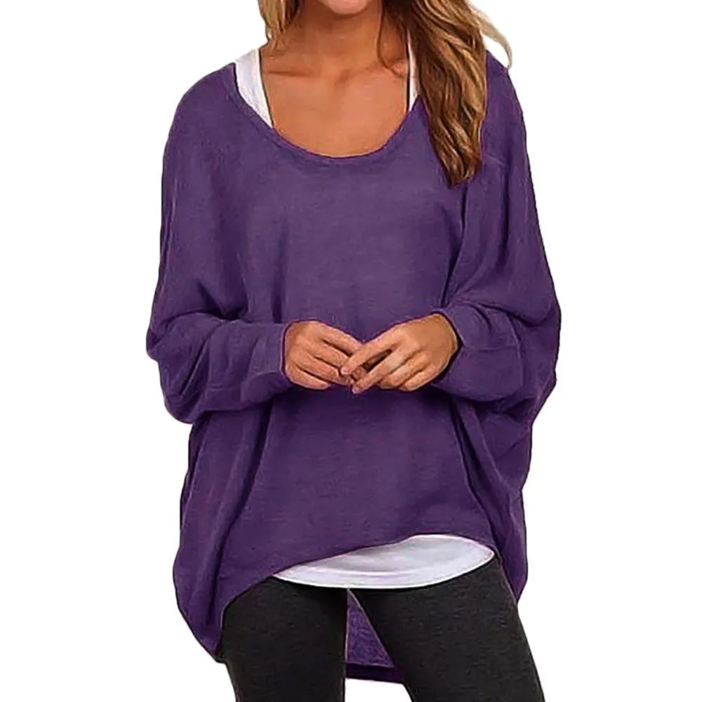 Oversized T Shirts Baggy Women Long Sleeve Tops Tee Casual Women Clothing Loose Jumper Bat Pullover T-shirt