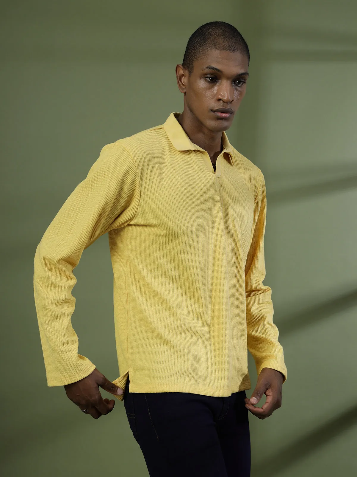 Oversized Waffle Cotton Polo T-Shirt