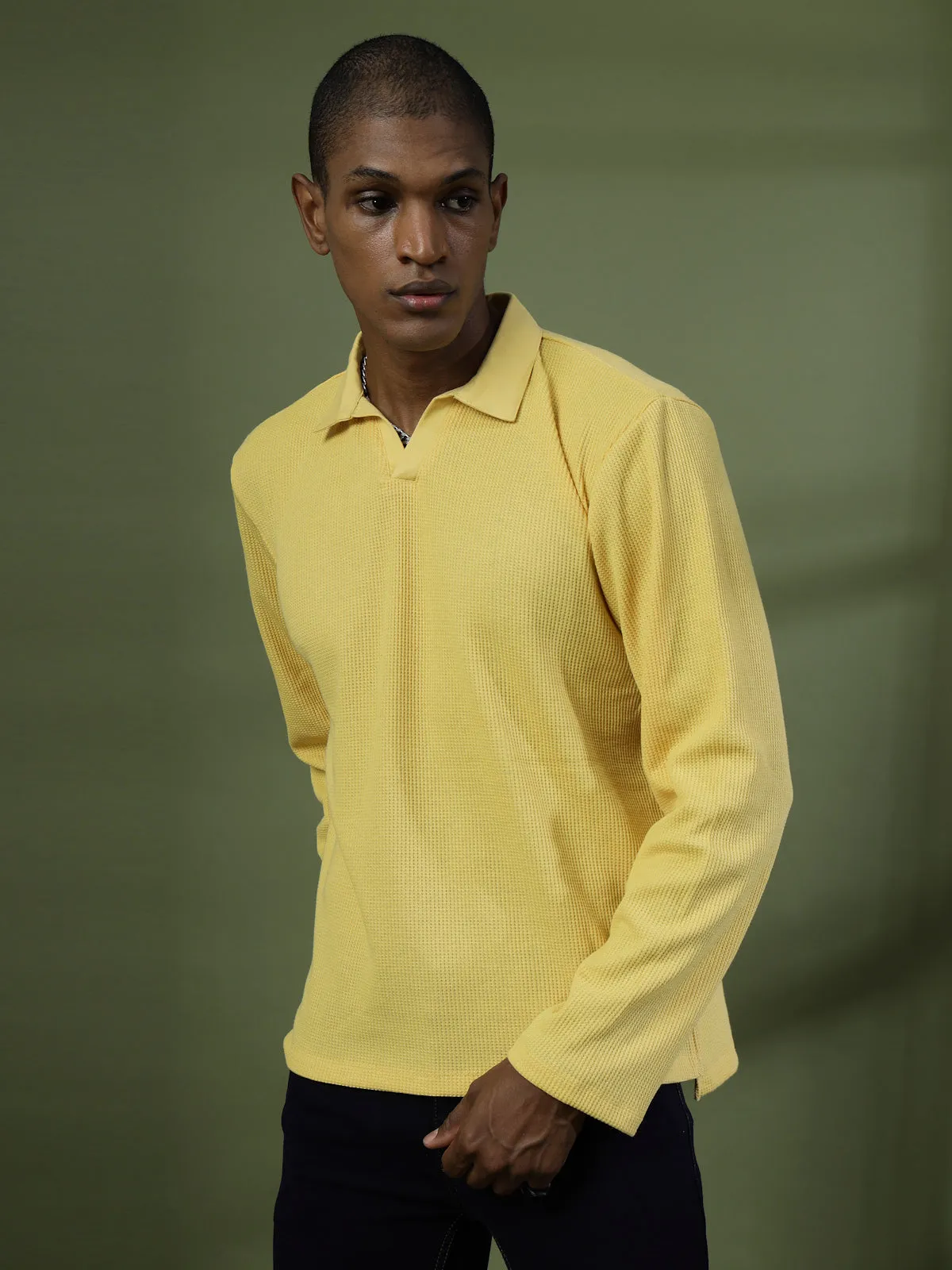 Oversized Waffle Cotton Polo T-Shirt