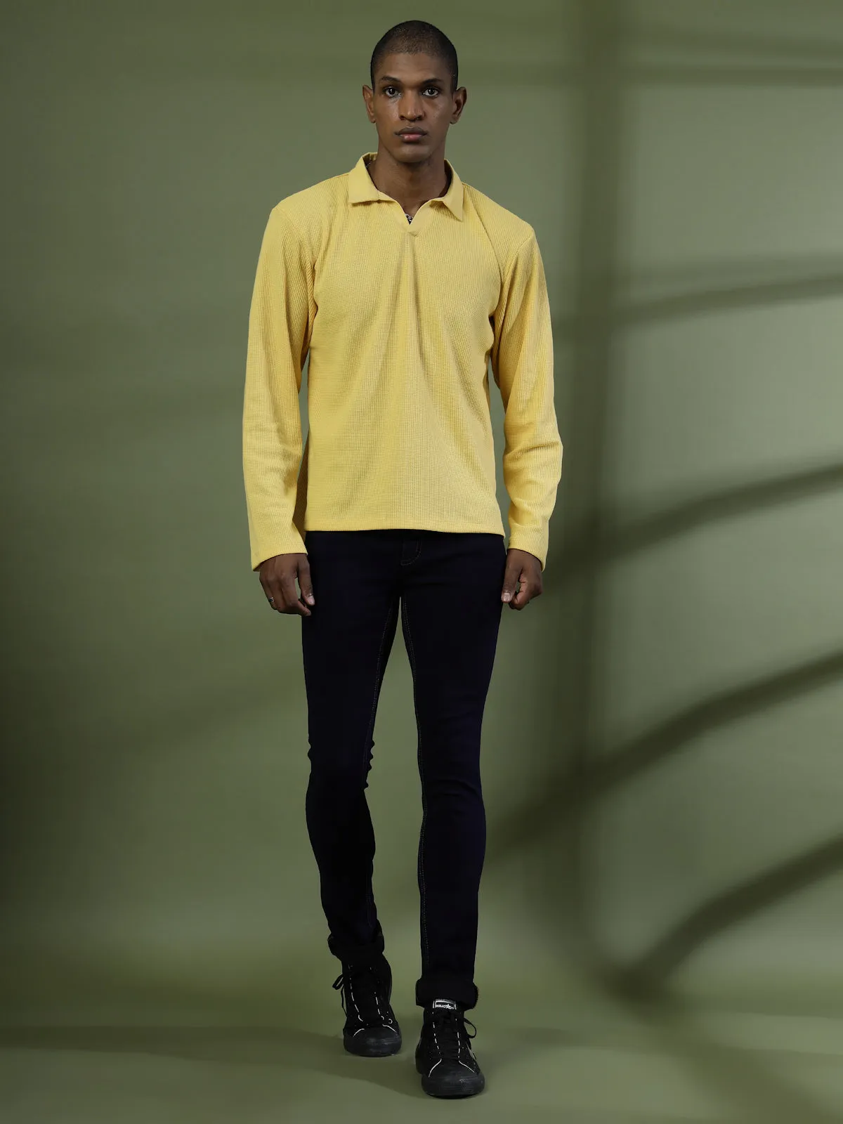 Oversized Waffle Cotton Polo T-Shirt