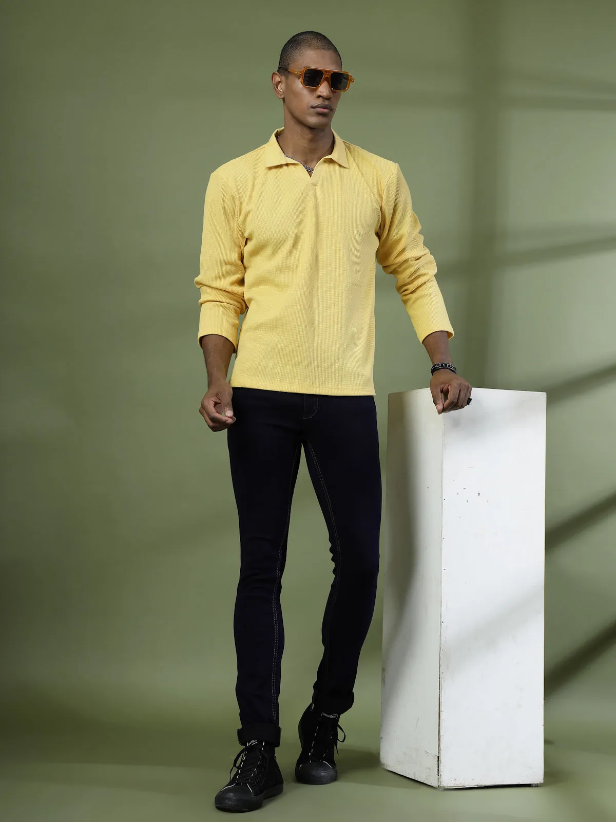 Oversized Waffle Cotton Polo T-Shirt