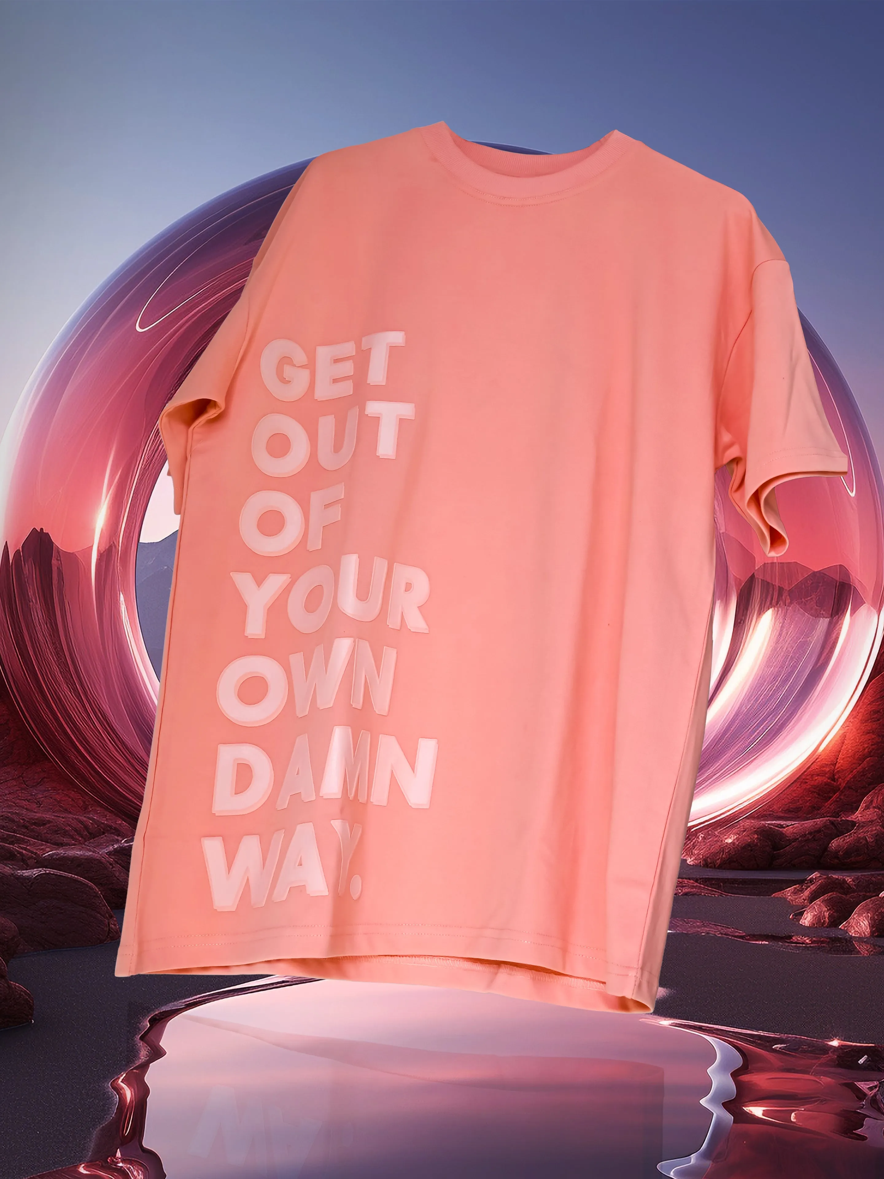 Peach You are Stuff Printed Half Sleeves Oversized T-shirt