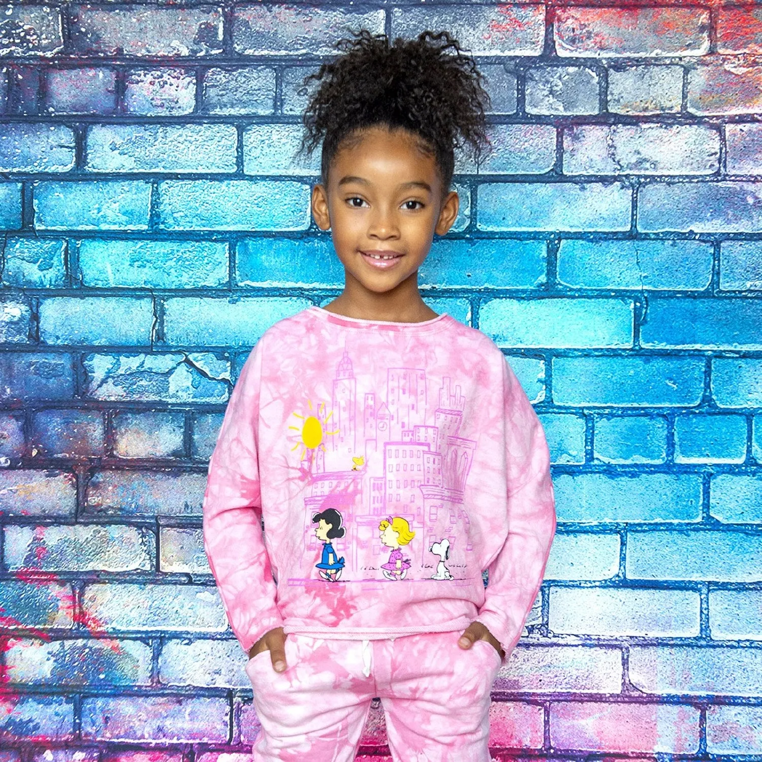 Peanuts Slouchy Sweatshirt - Light Pink Tie Dye