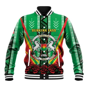 Personalised Afro Burkina Faso Baseball Jacket Coat Of Arms With Rose LT15