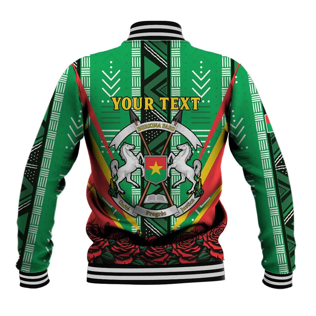 Personalised Afro Burkina Faso Baseball Jacket Coat Of Arms With Rose LT15