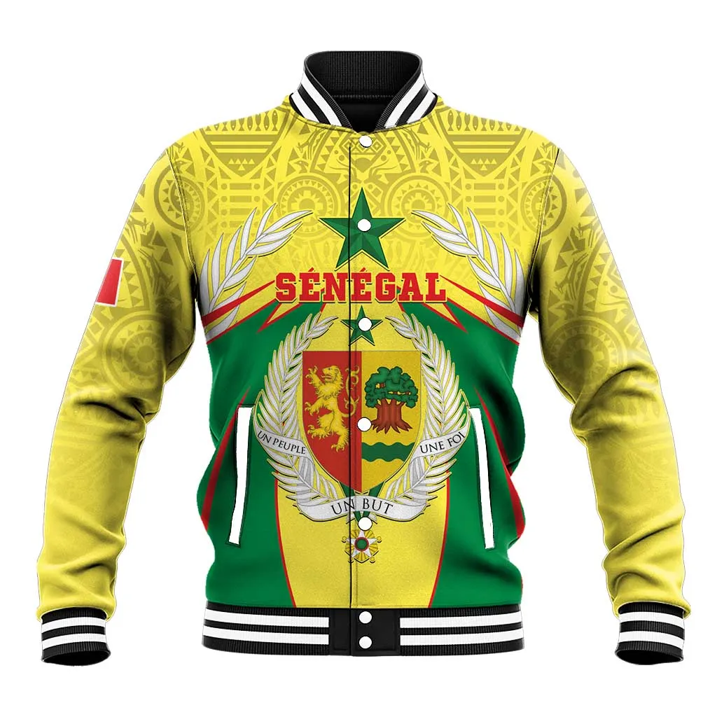 Personalised Afro Senegal Baseball Jacket Coat Of Arms Mix African Pattern LT15