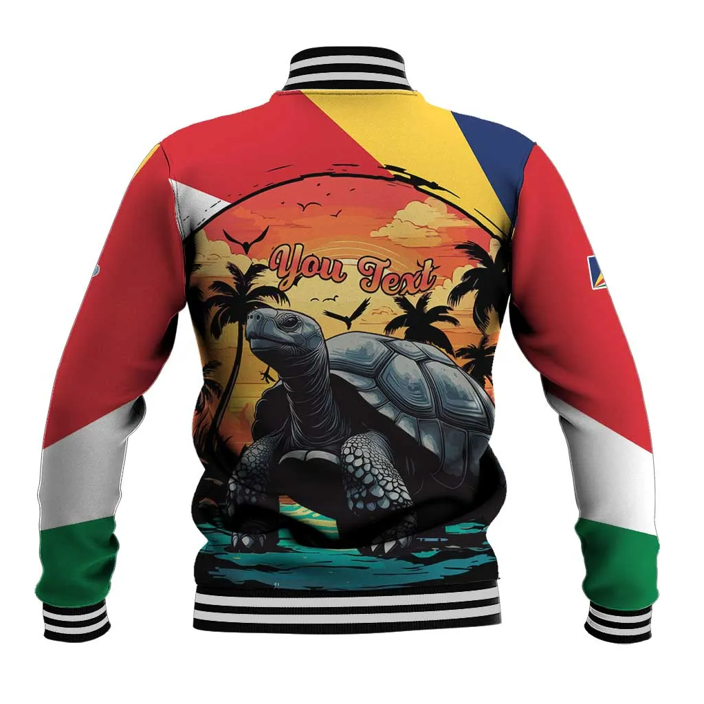 Personalised Afro Seychelles Baseball Jacket Aldabra Giant Tortoise With Beach Sunset LT15
