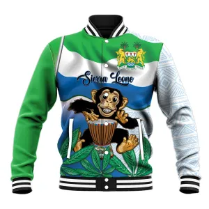 Personalised Afro Sierra Leone Baseball Jacket Chimp With Drum - Happy Independence Day LT14
