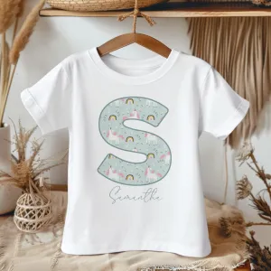 Personalised Name Rainbow Unicorn Toddler & Kids T Shirt