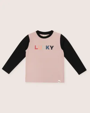 Pink Lucky Slogan Print Top