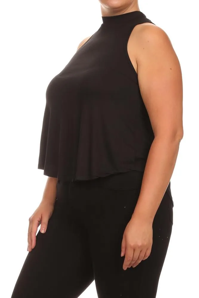 Plus Size Flowy Mock Neck Black Tank