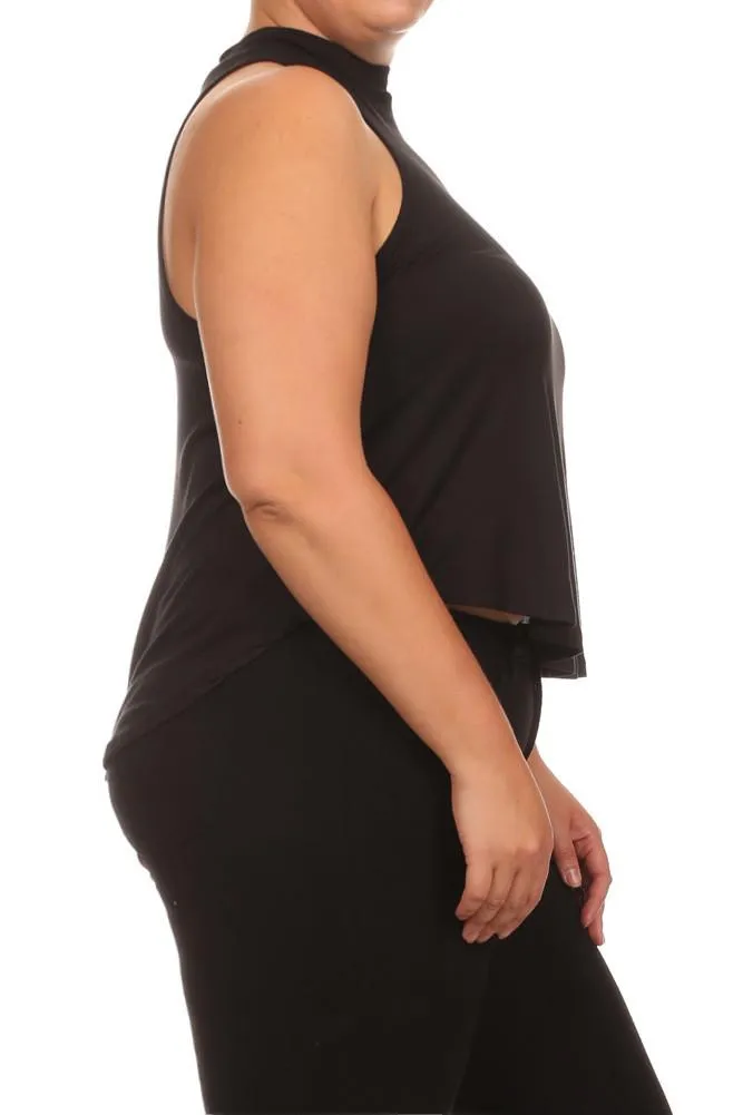 Plus Size Flowy Mock Neck Black Tank