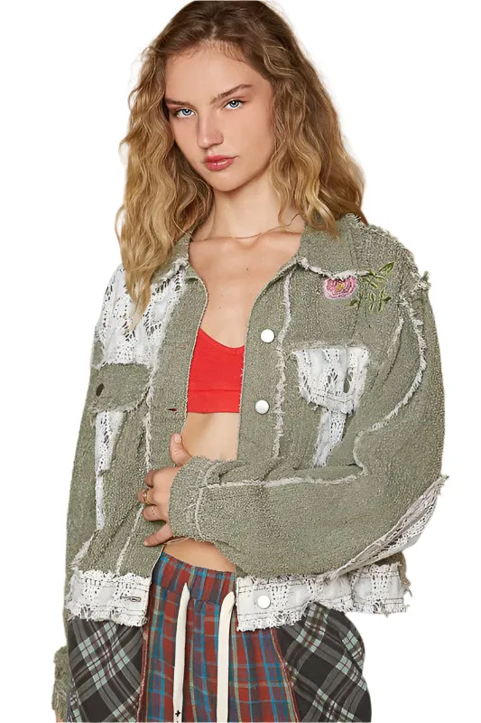 POL Crochet Patch Embroidered Button Up Jacket