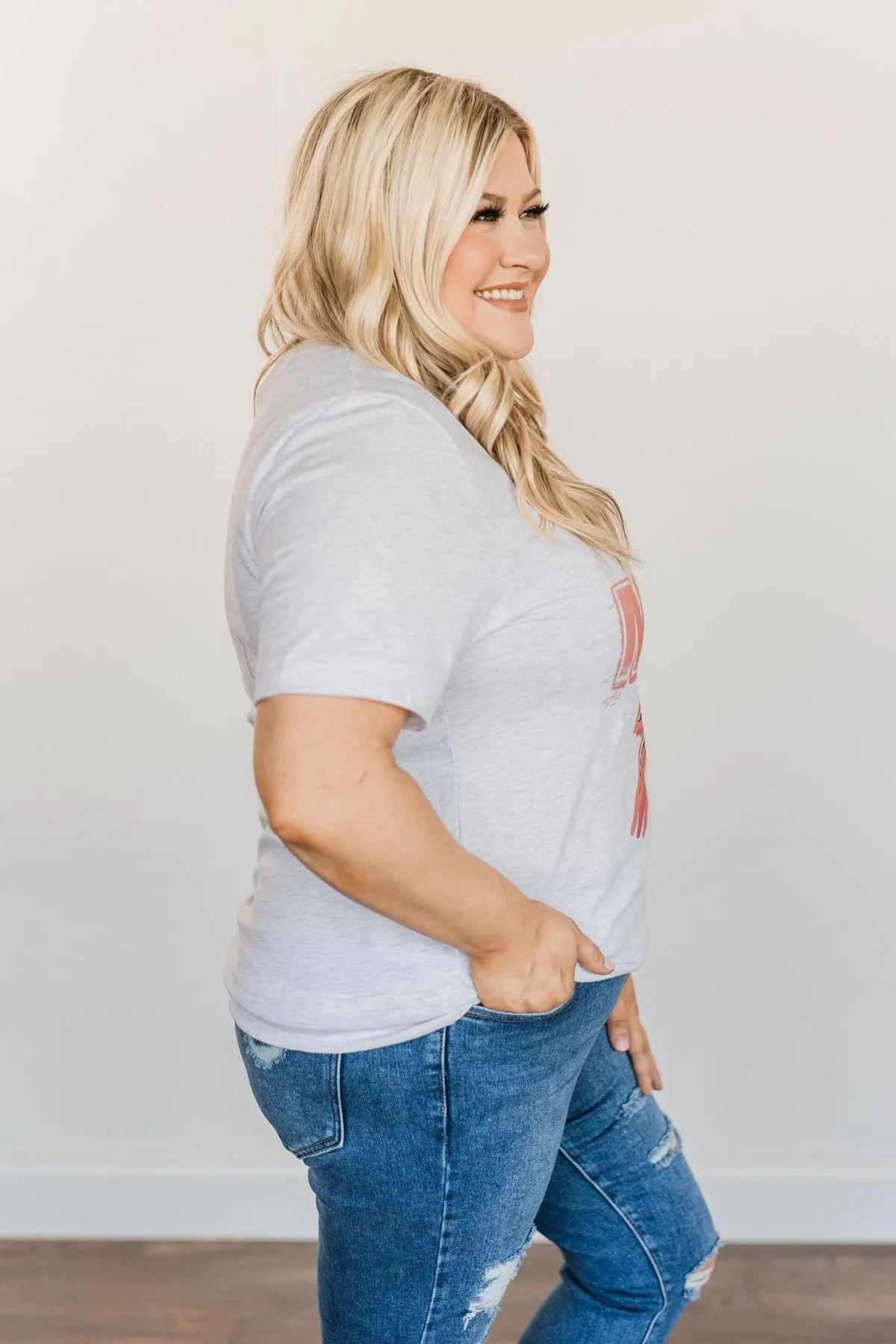 "Mama" Leopard Lightning Bolt Graphic Tee- Heather Grey