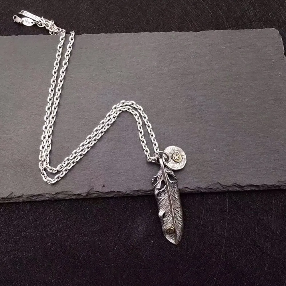 Real Solid 925 Sterling Silver Necklace Pendant Feather Animals Eagle Punk Hip Hop Jewelry 22"-30"