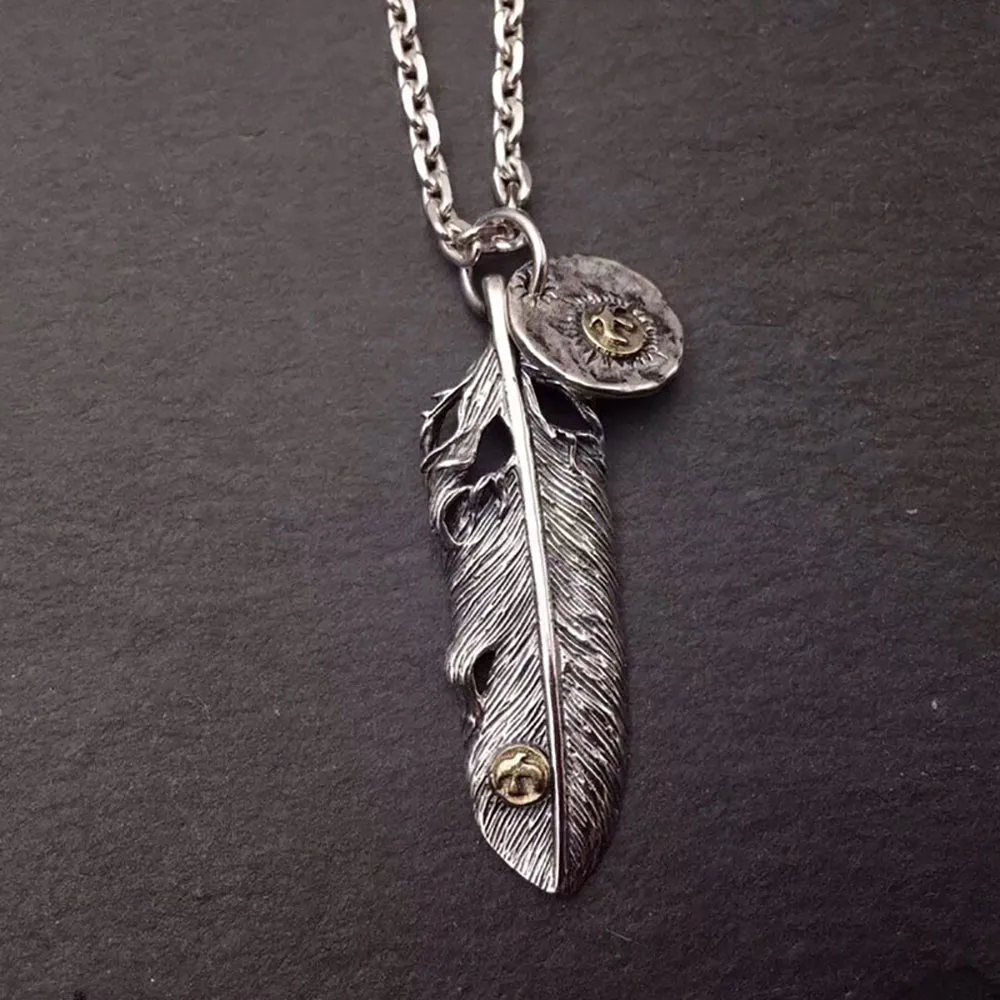 Real Solid 925 Sterling Silver Necklace Pendant Feather Animals Eagle Punk Hip Hop Jewelry 22"-30"