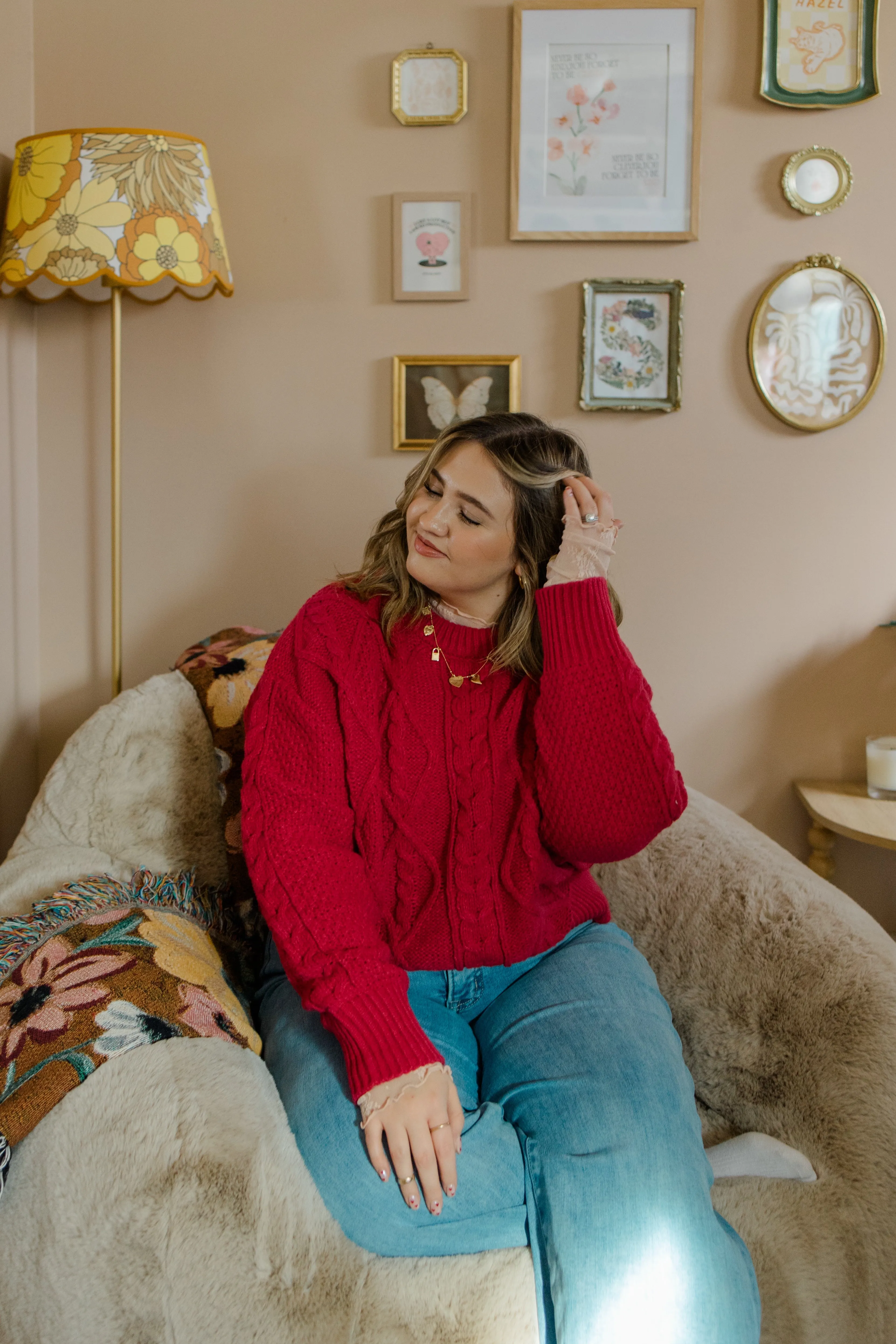 Red Chunky Cable Knit Sweater