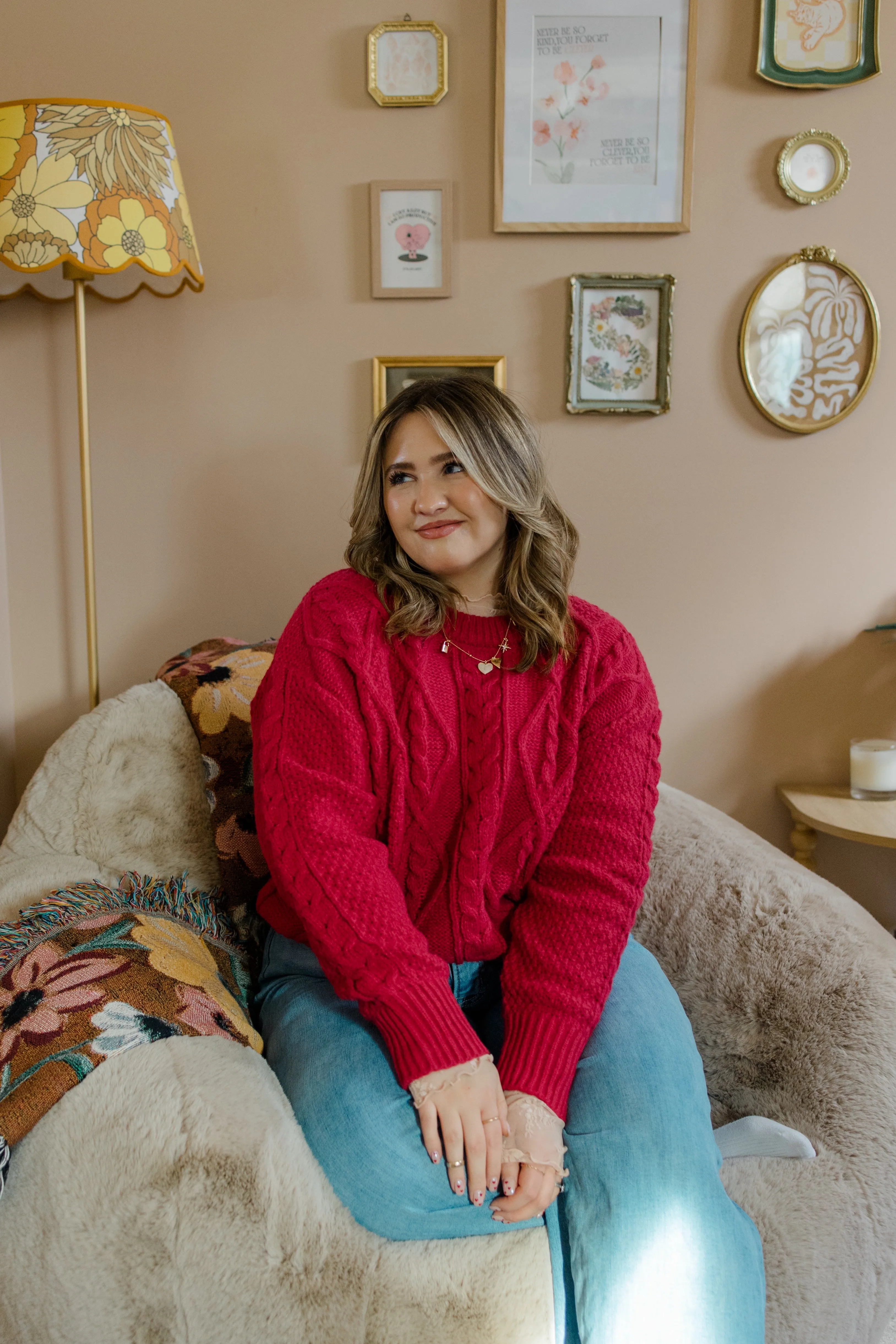 Red Chunky Cable Knit Sweater