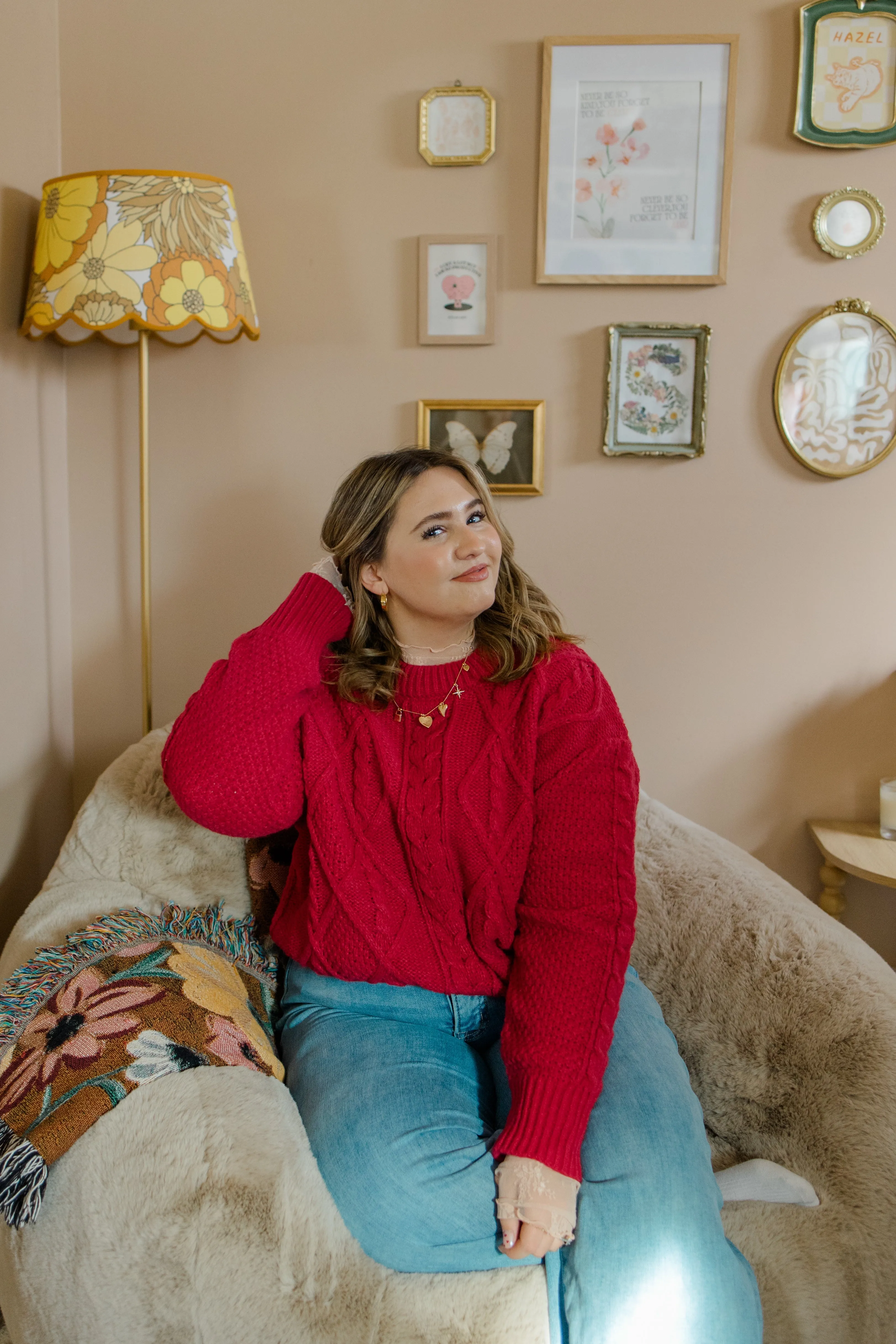 Red Chunky Cable Knit Sweater