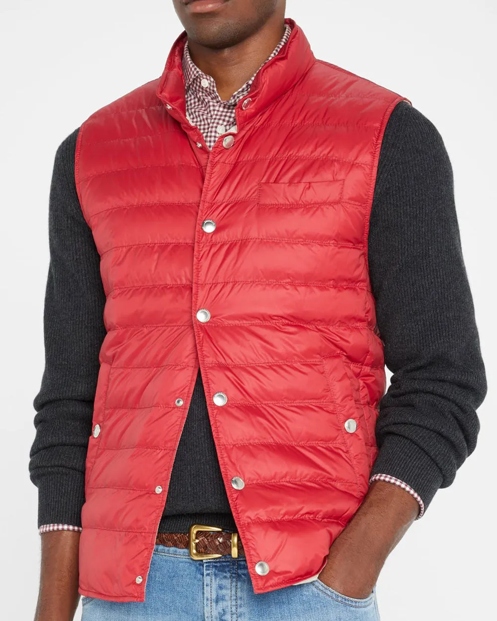 Red Quilted Nylon Snap Vest