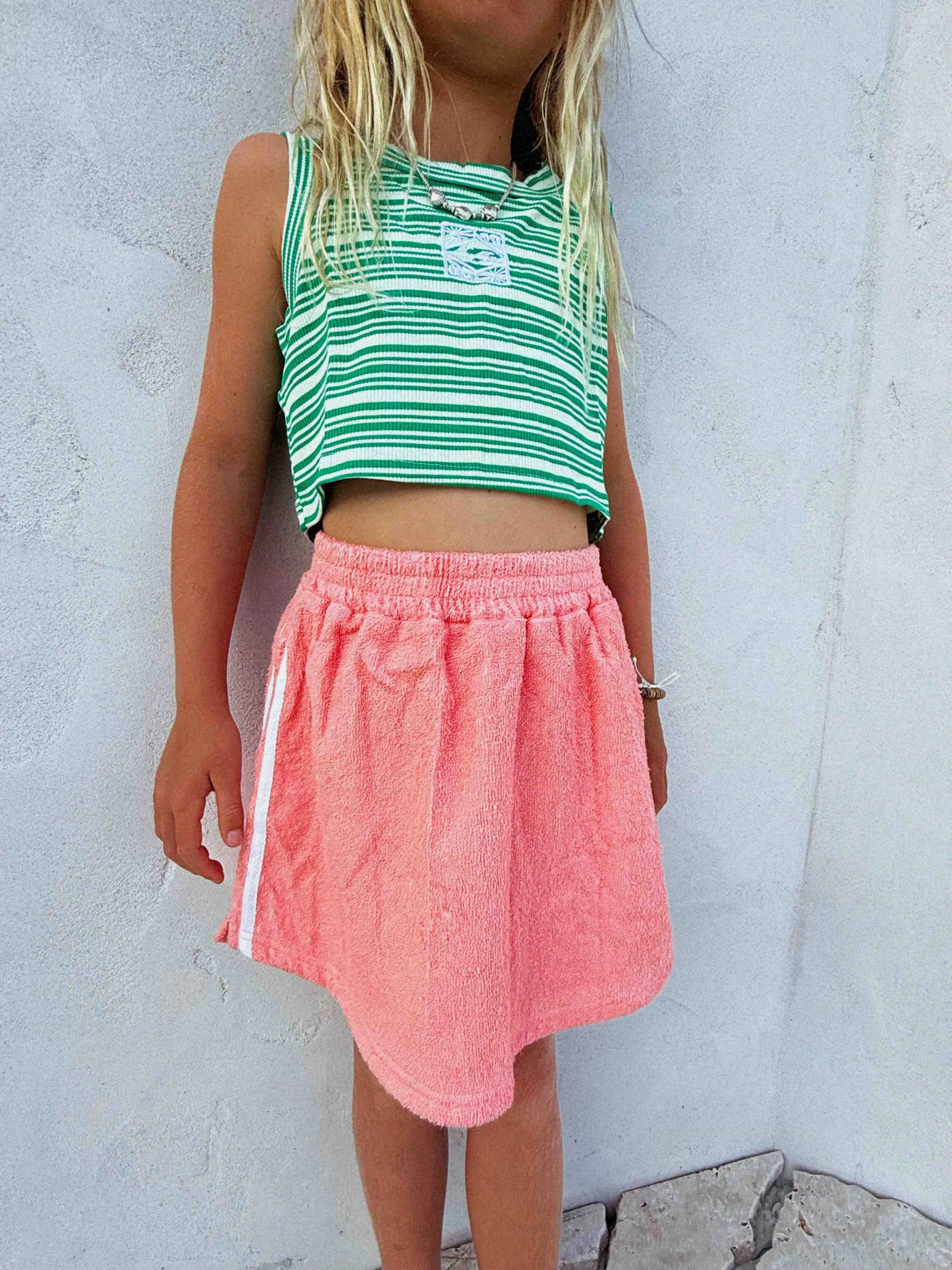 Retro Summer ribbed stripe tank - Mermaids - Green/ white