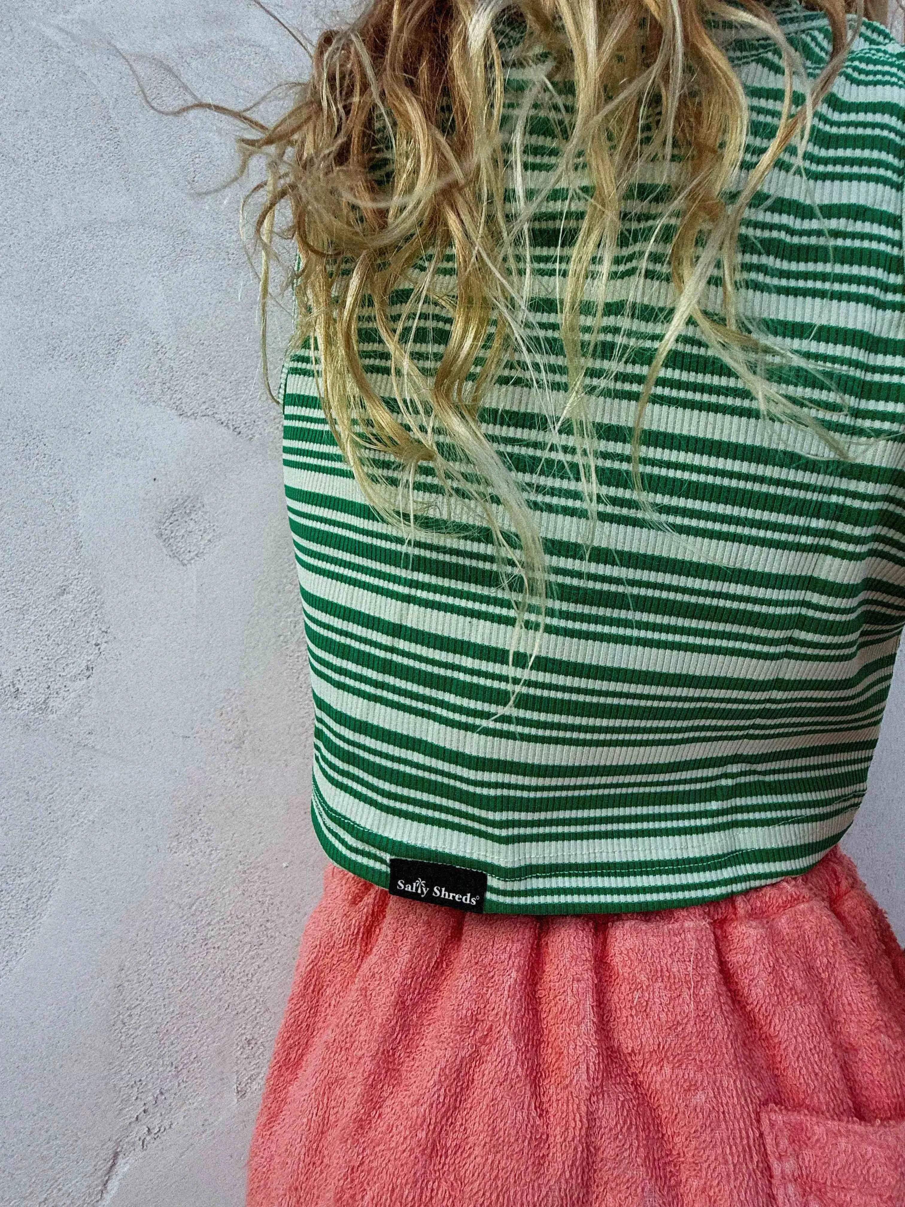 Retro Summer ribbed stripe tank - Mermaids - Green/ white