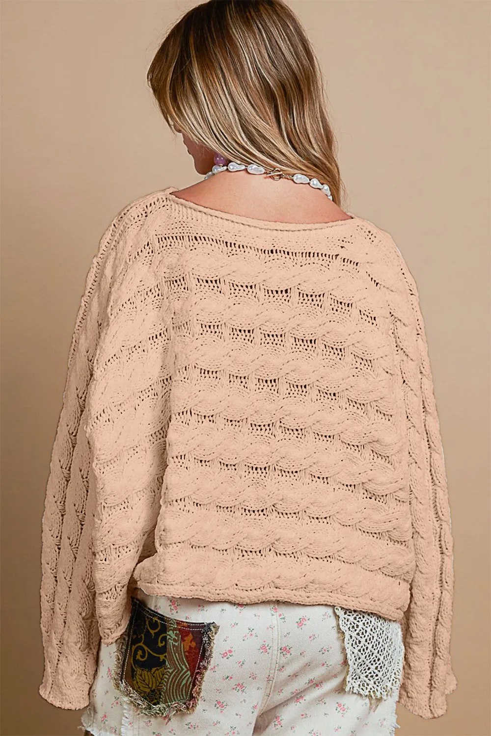 ROUND NECK CABLE KNIT CROPPED SWEATER (Gold)
